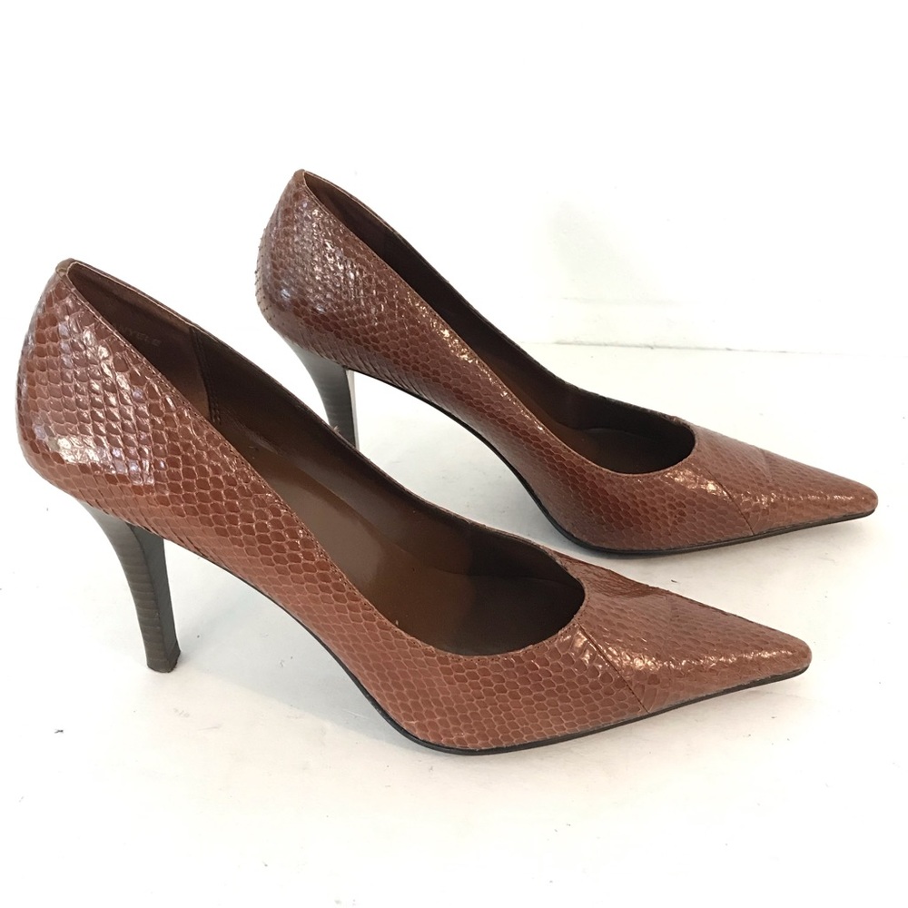 Michael Shannon Womens Brown Leather Pointed Toe High Heel Pumps Shoes Size 9m